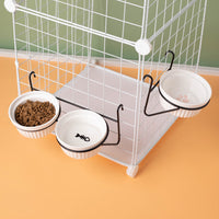 Ceramic Pet Bowl with Hanging Stand for Cats and Small Dogs, Anti-Tip Food and Water Dish