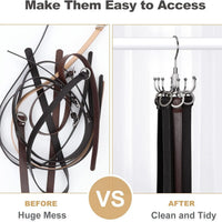 Multi-functional Rotating Metal Hanger with 8 Hooks for Belts, Scarves, and Hats