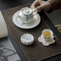 Hand-Painted Blue and White Floral Teapot Lid Rest for Gongfu Tea Ceremony