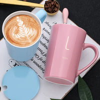 Creative Ceramic Mug with Lid and Spoon for Coffee, Milk, and Tea