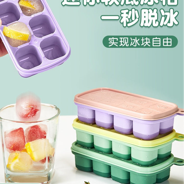 Silicone Ice Cube Tray with Press-Type Ice Release, Food-Grade Ice Mold for Home Freezers, Pudding Yellow and Grape Purple