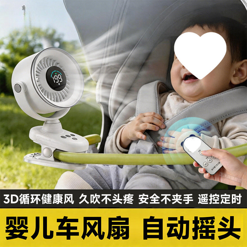 Portable Stroller Fan with Automatic Oscillation, Rechargeable Quiet Mini Fan for Babies