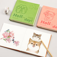 Cartoon Blank Square Notebook Lay-Flat Sketchbook for Travel and Art
