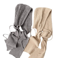 Women's Hooded Knitted Shawl with Integrated Hat and Scarf, Thickened Drawstring Design for Autumn/Winter Layering