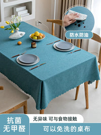 Solid Color Cotton Linen Waterproof Oil-Proof Wipeable Tablecloth for Dining Table Coffee Table Rectangular Japanese Style Simple Home Decor