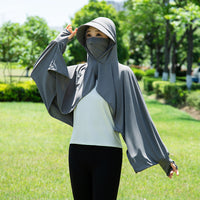 Women's Ice Silk Sun Protection Hoodie Shawl Loose Breathable UV Protection Cape for Outdoor Driving