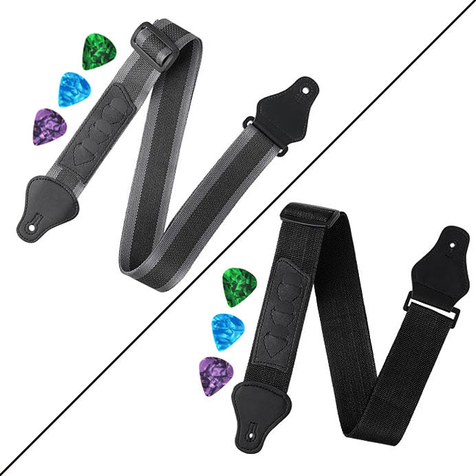 Acoustic Folk Guitar Strap with Pick Holder, Bass Electric Guitar Woven Nylon Strap
