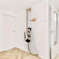 Wall-Mounted Solid Wood Cat Climbing Post with Scratching Rope and Hammock
