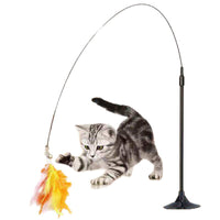 Suction Cup Cat Teaser Wand Toy with Feather Refills for Kitten Play and Interaction