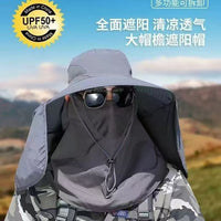 Men's Outdoor Sun Protection Hat with Face Mask and Neck Flap, UV Protection Wide Brim Fishing Bucket Hat
