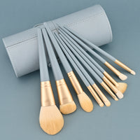 10-Piece Blue Bridge Makeup Brush Set with Soft Bristles and Portable Storage