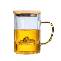 Borosilicate Glass Tea Infuser Mug with Bamboo Lid - Mountain View Design