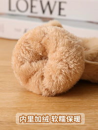 Cute Cartoon Bear Paw Cat Claw Plush Gloves for Women, Thickened Windproof Winter Mittens with Neck Strap