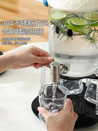 Glass Cold Water Pitcher with Faucet, High Temperature Resistant Large Capacity Fruit Tea Beverage Dispenser Set for Home Use