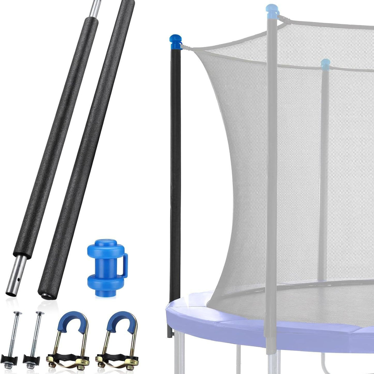 Trampoline Safety Enclosure Pole Set for 8-16FT Frames, Straight or Curved