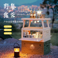 Outdoor Camping Folding Storage Box Multi-functional Picnic Food Storage Car Trunk Organizer with Tabletop