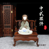 Miniature Chinese Official's Hat Armchair Model Dollhouse Furniture Wooden Screen Decor