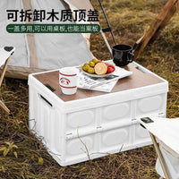 Foldable Outdoor Camping Storage Box with Wooden Lid for Car Trunk Organization
