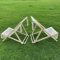 Outdoor Camping Folding Hand-Woven Cotton Rope Lounge Chair with European Pine Wood Frame, Removable Washable, Tassel Design
