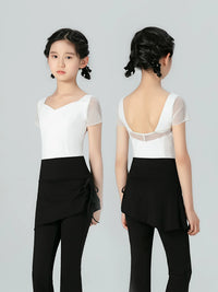 Girls' Short Sleeve Ballet Leotard Set with Mesh Skirt for Dance Practice and Performance