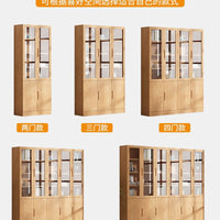 Pine Wood Display Cabinet with Glass Doors, Multi-functional Storage Bookcase for Home Office and Kids' Room