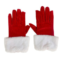Christmas Velvet Santa Gloves with Faux Fur Cuffs for Adults