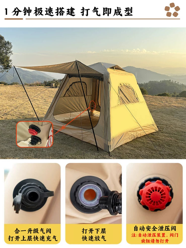 Inflatable 3-5 Person Family Camping Tent - Quick Setup, Windproof & Rainproof