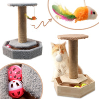 Cat Scratching Post with Play Toy and Bell, Sisal Rope Cat Tree for Claw Grinding and Entertainment