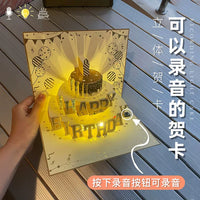 3D Pop-Up Birthday Cake Greeting Card with Music & Lights, Handmade Paper Sculpture for Loved Ones