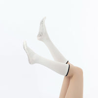 Mid-Calf Yoga Grip Socks, Moisture-Wicking, Lace Trim, Non-Slip, One Size