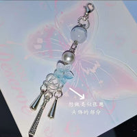 Blue Mist Flower Charm Keychain for Bags and Phones with Lobster Clasp