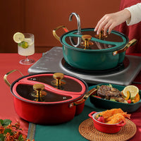 304 Stainless Steel Divided Hot Pot with Lid, Thickened Dual-Handle Shabu-Shabu and Fry Pot for Induction Cooktops