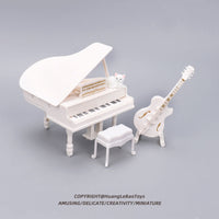 Miniature Grand Piano and Guitar Dollhouse Furniture Set with Cat Figurine for OB11 Dolls