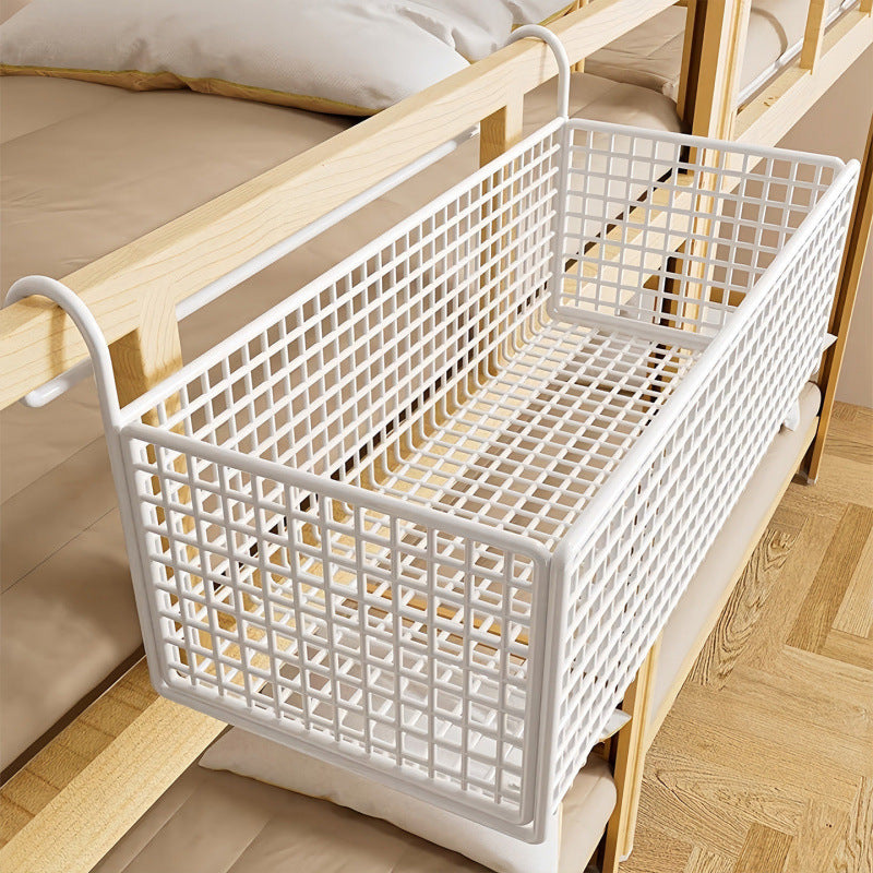 Bedside Storage Basket Shelf for Dorm Room, No-Drill Iron Art Hanging Organizer
