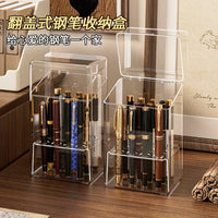 Acrylic Pen Display Case with Dividers, Transparent Dustproof Pen Holder for Fountain Pens, Ballpoint Pens, and Collectible Pens