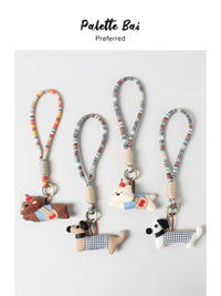 Japanese Style Dog Plush Keychain Bag Charm with Woven Lanyard