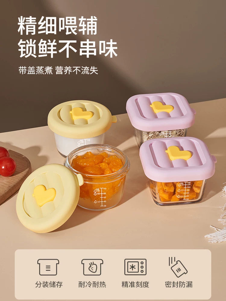 German Mom's Helper Baby Food Storage Container Glass Steamed Egg Bowl Freezer Fresh-keeping Box Baby Bowl Egg Custard Tool