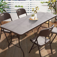 Outdoor Foldable Rattan-Style Plastic Patio Dining Table and Chair Set