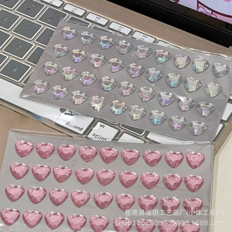 Holographic Laser Pink Heart Rhinestone Stickers for DIY Crafts and Scrapbooking