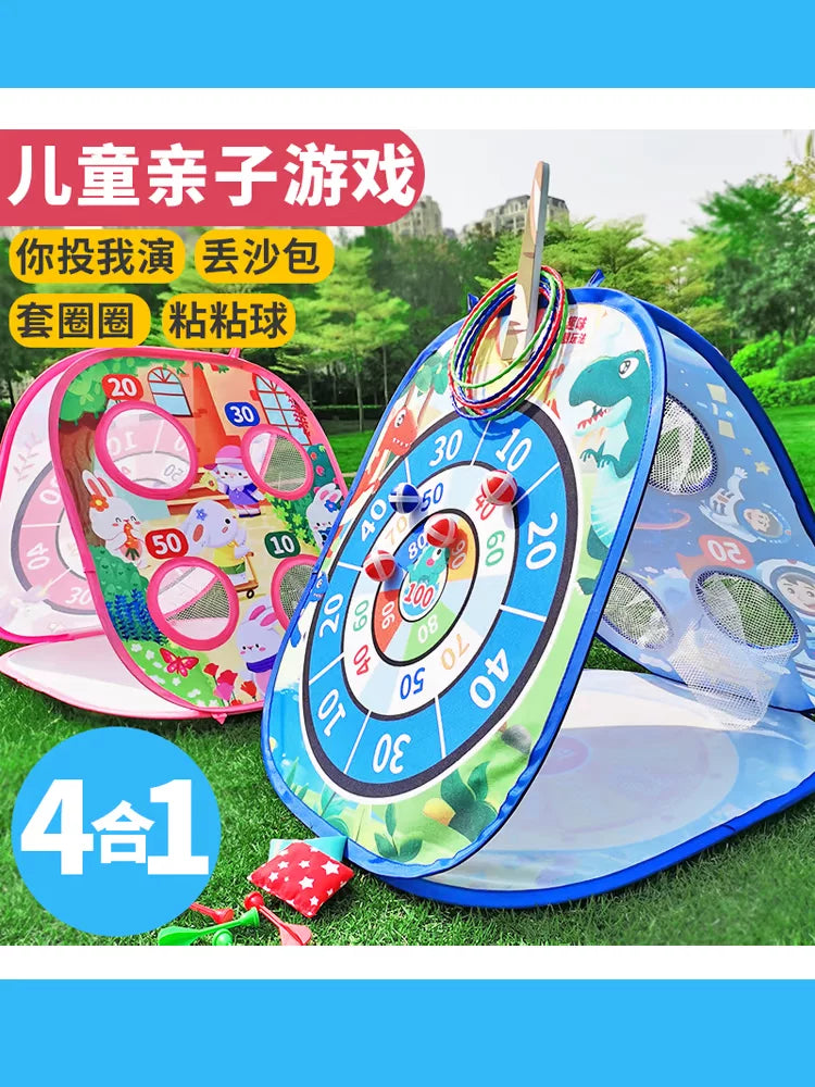 Kids' Multifunctional Tent Toss Game Set with Beanbags, Darts, and Sticky Balls for Indoor/Outdoor Play