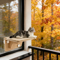 Wall-Mounted Cat Hammock with Wooden Steps - Modern Pet Climbing Ladder & Perch