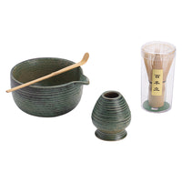 Handmade Ceramic Matcha Bowl with Wavy Pattern for Traditional Tea Ceremony
