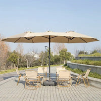 Outdoor Triple-Head Patio Umbrella with Center Pole for Garden, Villa, and Balcony