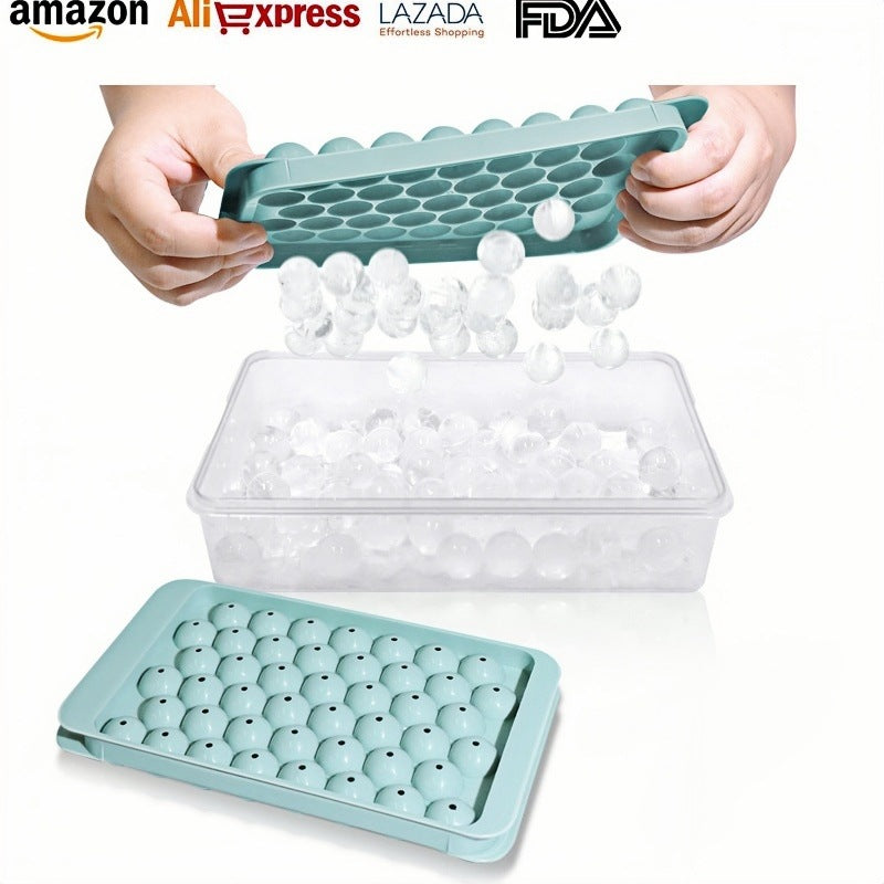 Silicone Sphere Ice Cube Tray Set with Lid, Easy-Release Ice Mold