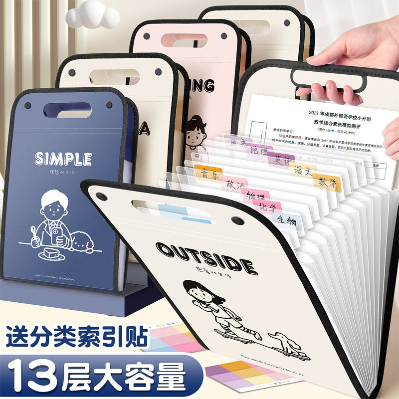A4 Expanding File Folder with 13 Pockets, Portable Document Organizer for Students, Large Capacity Accordion File Bag