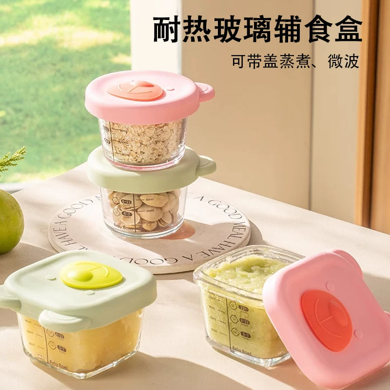 NUBABI Baby Food Storage Container Glass Portable Fresh-keeping Tool Egg Custard Bowl Freezer Fruit Box