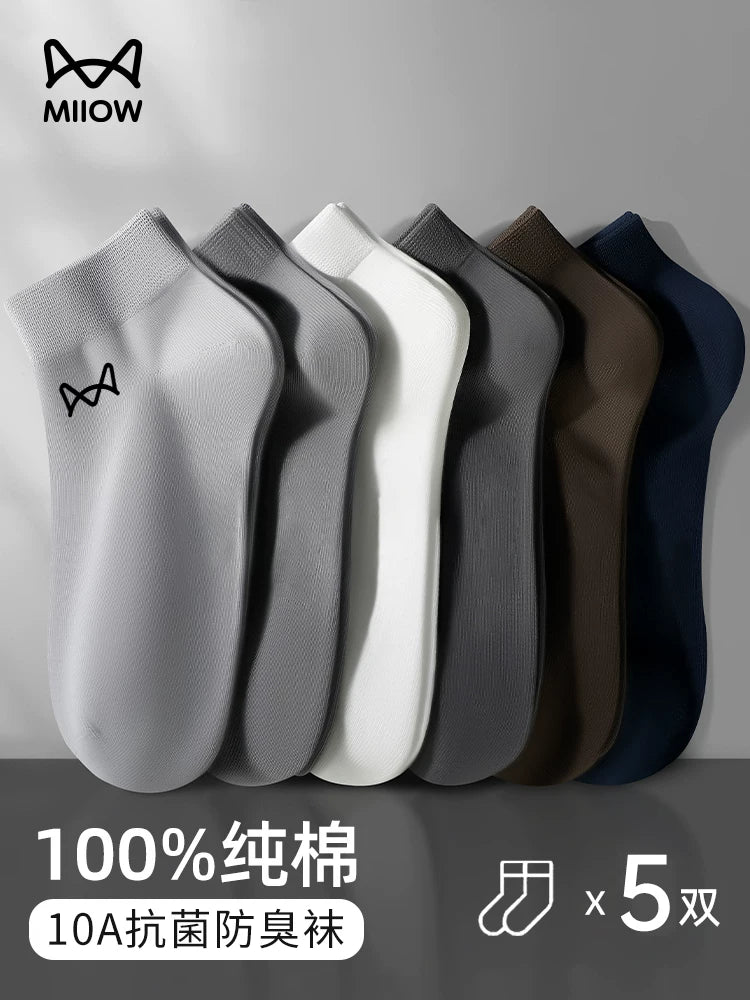 Mao Ren Men's Cotton Ankle Socks 5-Pack for Summer, Anti-odor & Sweat-Absorbing Athletic Socks