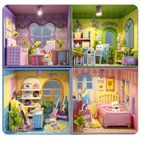 Miniature DIY Dollhouse Kit with LED Light and Dust Cover, Creative Building Blocks for Kids and Adults