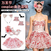 Halloween Horror Cosplay Costume Set with Bloody Gloves, Socks, and Apron