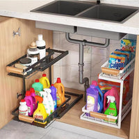 Under-Sink Pull-Out Storage Rack with Wheels for Kitchen and Bathroom, Rotating Countertop Organizer for Spices and Cosmetics